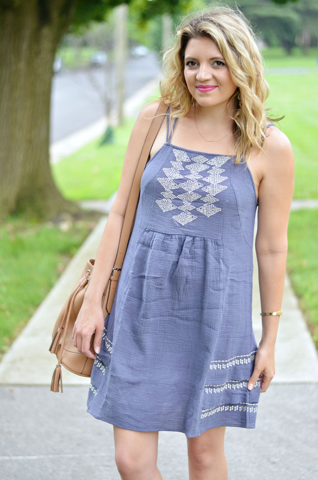 what to wear with a sundress - nude cork wedge sandals, nude bucket bag | www.fizzandfrosting.com